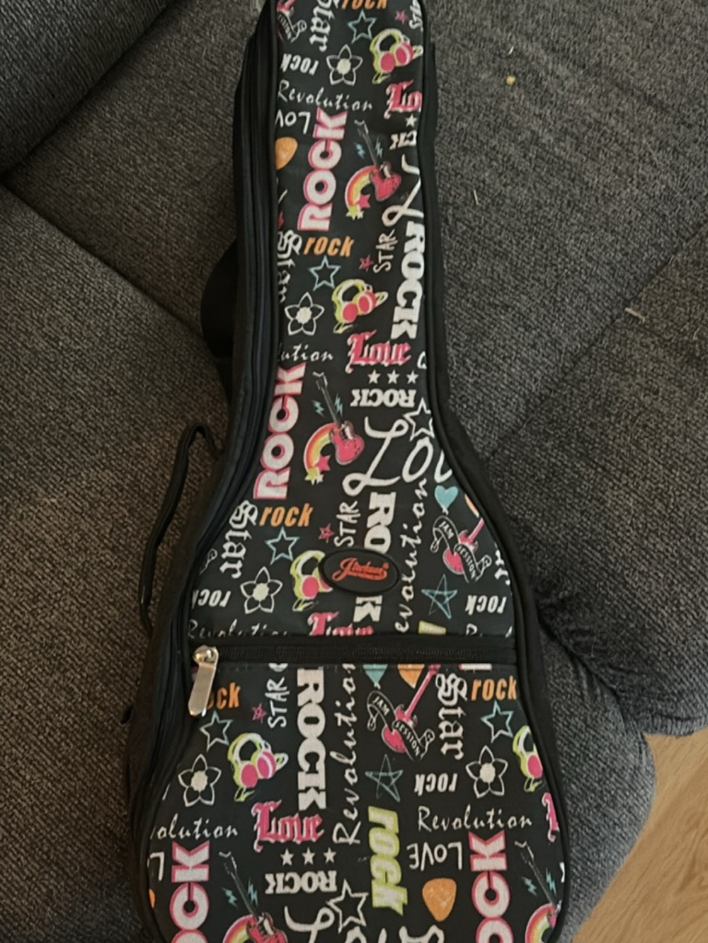 Printed Rock Pattern Guitar/Ukulele Gig Bag - Black with Multicolor Graphics